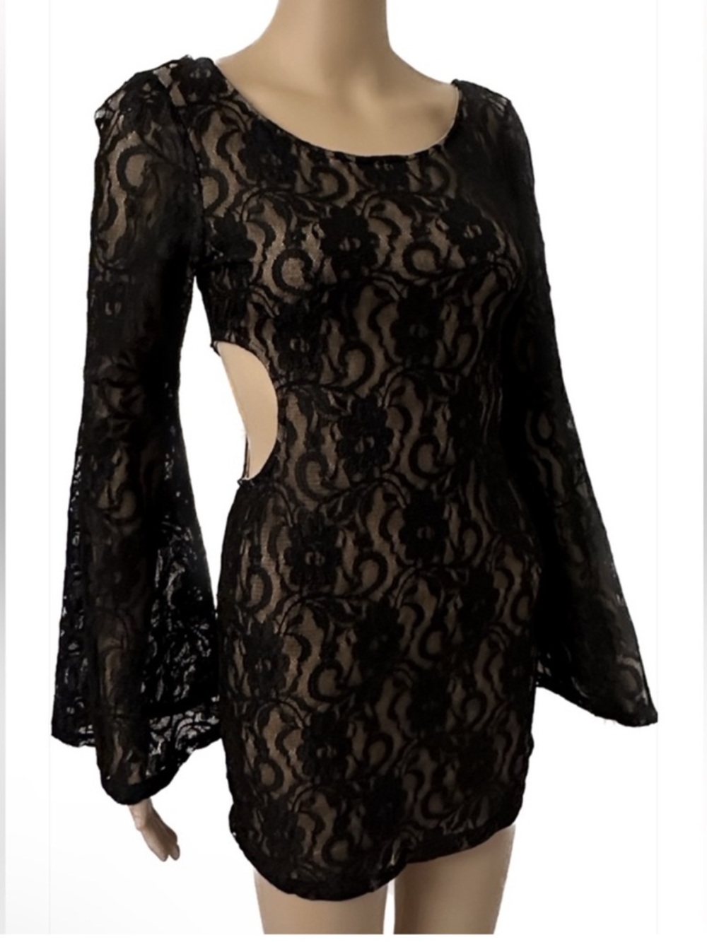 FOREVER 21 Black Lace Long-Sleeve Cutout Mini Dress